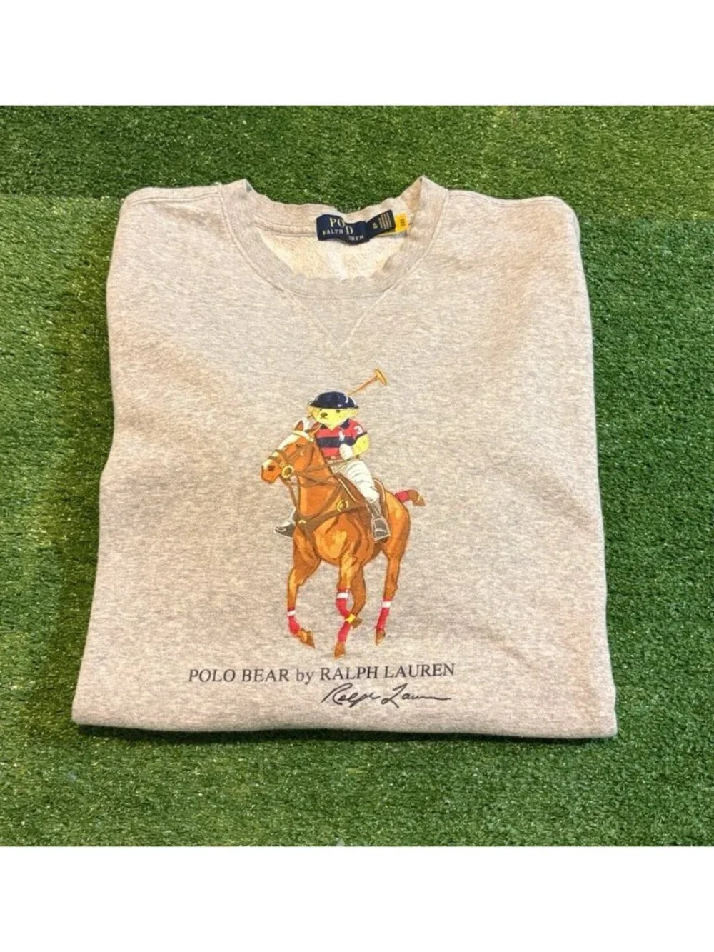 Ralph Lauren Polo sweatshirt mens XL gray bear big pony crewneck fleece casual